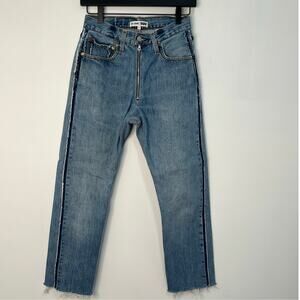 Levis Re/Done Straight Leg Denim Jeans Blue Exposed Zipper Raw Hem Size 25 Retro